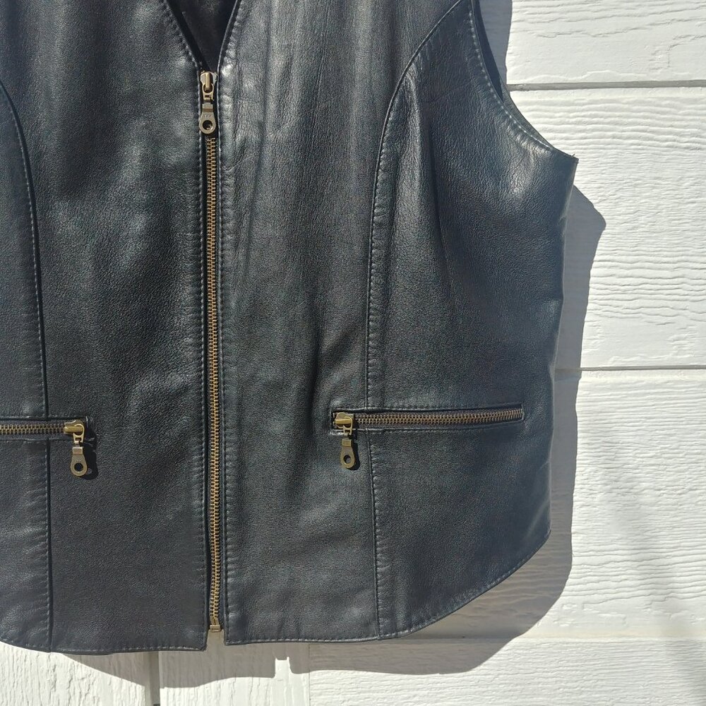 Real Leather Black Zipper Zip-up Vest Germany Fully Lined Mens Small S - Picture 2 of 13